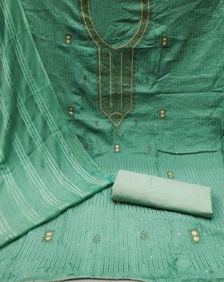 Aquamarine Cotton Embroidered Unstitched Dress Material 2