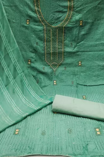 Aquamarine Cotton Embroidered Unstitched Dress Material