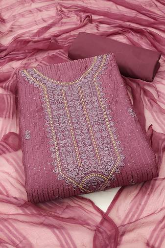Onion Cotton Embroidered Unstitched Dress Material