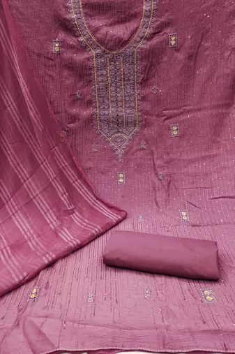 Onion Cotton Embroidered Unstitched Dress Material