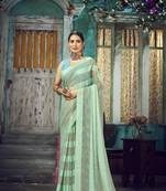 Sea green weaving border work silk saree with blouse