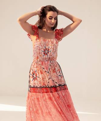 Samara red and pink midi dress 3