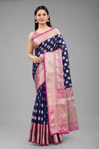 Silk Land  Blue  Woven Design Silk Blend Saree 