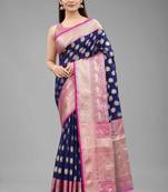 Silk Land  Blue  Woven Design Silk Blend Saree 