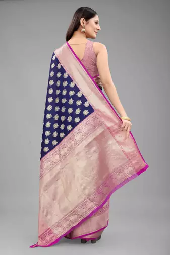 Silk Land  Blue  Woven Design Silk Blend Saree 
