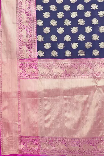 Silk Land  Blue  Woven Design Silk Blend Saree 
