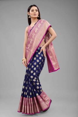 Silk Land  Blue  Woven Design Silk Blend Saree  4