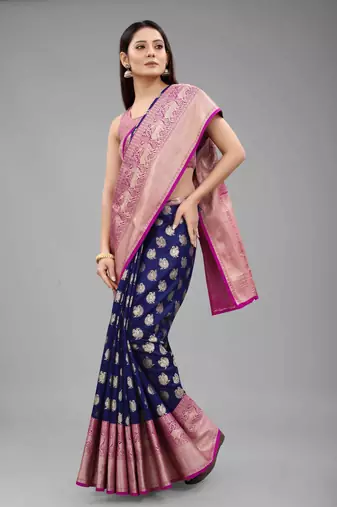 Silk Land  Blue  Woven Design Silk Blend Saree 