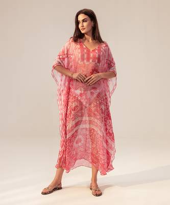 Chiffon Floral Print Casual Pink Dress 1