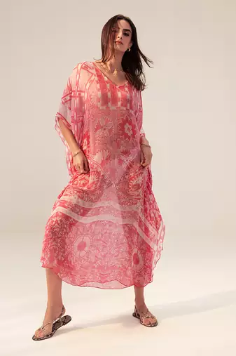 Chiffon Floral Print Casual Pink Dress
