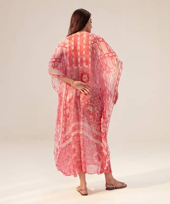 Chiffon Floral Print Casual Pink Dress 3