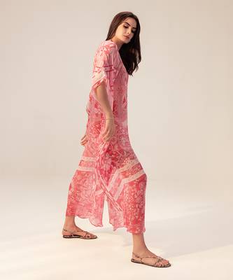 Chiffon Floral Print Casual Pink Dress 4