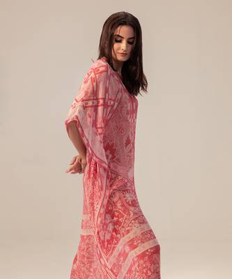 Chiffon Floral Print Casual Pink Dress 5