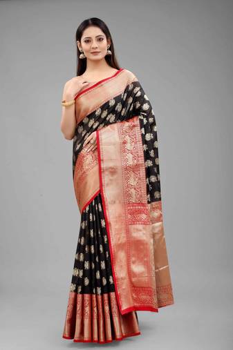 Silk Land  Black  Woven Design Silk Blend Saree 
