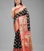 Silk Land  Black  Woven Design Silk Blend Saree 