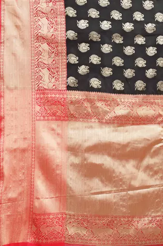 Silk Land  Black  Woven Design Silk Blend Saree 