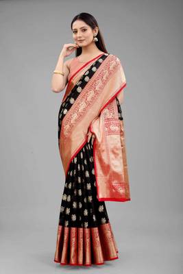 Silk Land  Black  Woven Design Silk Blend Saree  4