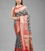 Silk Land  Grey  Woven Design Silk Blend Saree 
