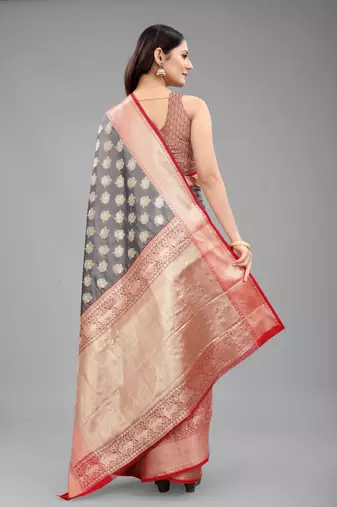 Silk Land  Grey  Woven Design Silk Blend Saree 
