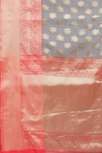 Silk Land  Grey  Woven Design Silk Blend Saree 