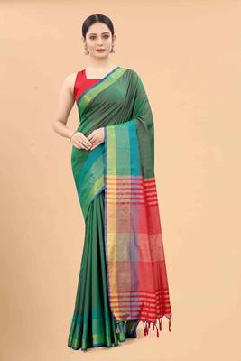 Silk Land  Green  Solid Art Silk Saree  1