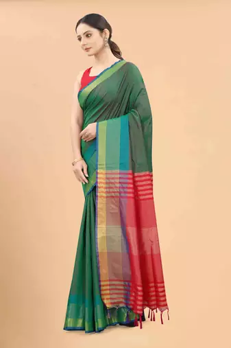Silk Land  Green  Solid Art Silk Saree 