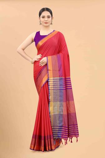 Silk Land  Red  Solid Art Silk Saree 