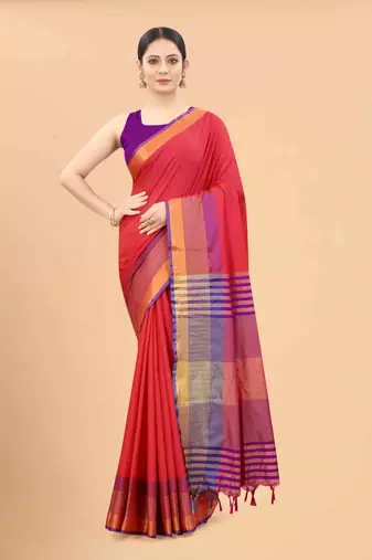 Silk Land  Red  Solid Art Silk Saree 