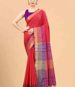 Silk Land  Red  Solid Art Silk Saree 