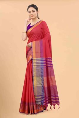 Silk Land  Red  Solid Art Silk Saree  2