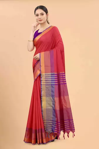 Silk Land  Red  Solid Art Silk Saree 