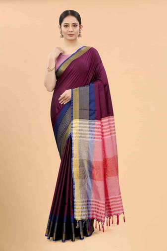 Silk Land  Purple  Solid Art Silk Saree 