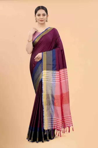 Silk Land  Purple  Solid Art Silk Saree 