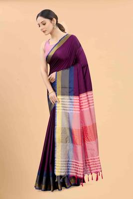 Silk Land  Purple  Solid Art Silk Saree  2