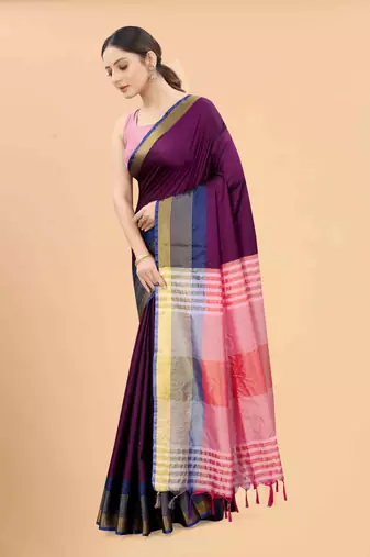 Silk Land  Purple  Solid Art Silk Saree 