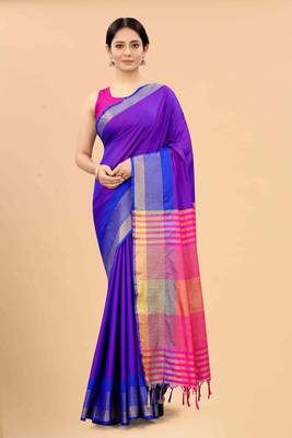 Silk Land  Blue  Solid Art Silk Saree  1