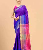 Silk Land  Blue  Solid Art Silk Saree 