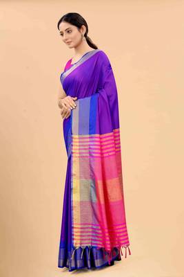 Silk Land  Blue  Solid Art Silk Saree  2