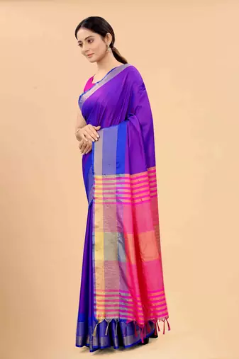 Silk Land  Blue  Solid Art Silk Saree 
