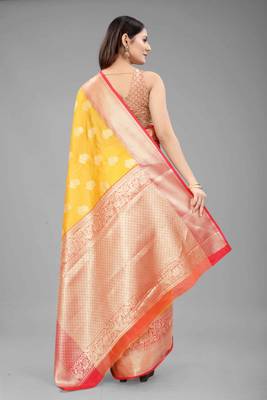  Yellow  Woven Design Silk Blend Saree  2