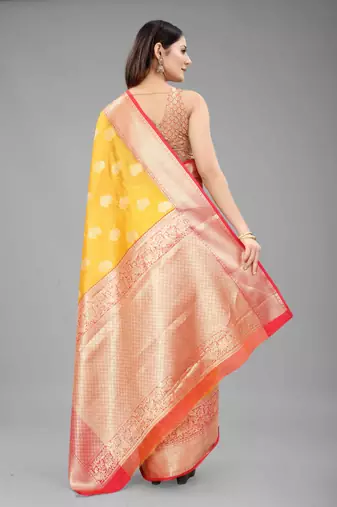  Yellow  Woven Design Silk Blend Saree 