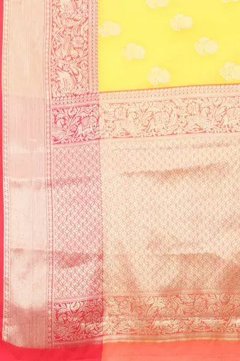  Yellow  Woven Design Silk Blend Saree 