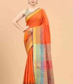 Silk Land  Orange  Solid Art Silk Saree 