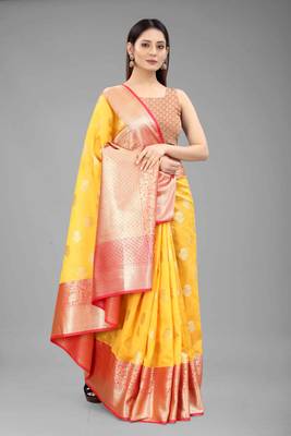  Yellow  Woven Design Silk Blend Saree  4