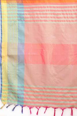 Silk Land  Orange  Solid Art Silk Saree  3