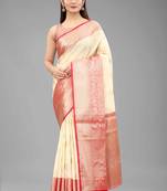 Silk Land  White  Woven Design Silk Blend Saree 