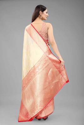 Silk Land  White  Woven Design Silk Blend Saree  2