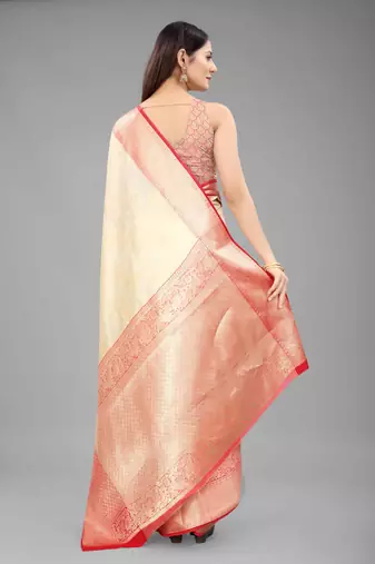 Silk Land  White  Woven Design Silk Blend Saree 