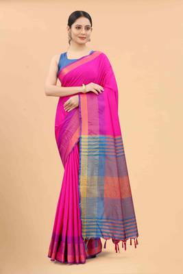 Silk Land  Pink  Solid Art Silk Saree  1