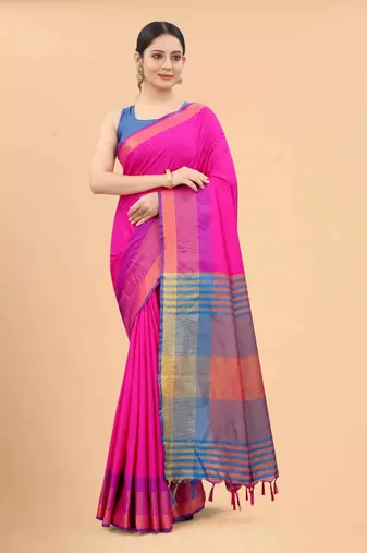 Silk Land  Pink  Solid Art Silk Saree 